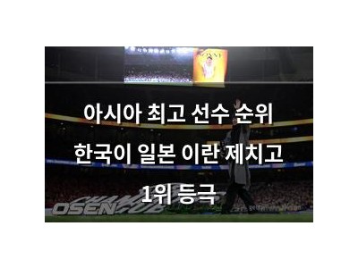 아시아 최고 선수 순위 한국이 일본 이란 제치고 1위 등극